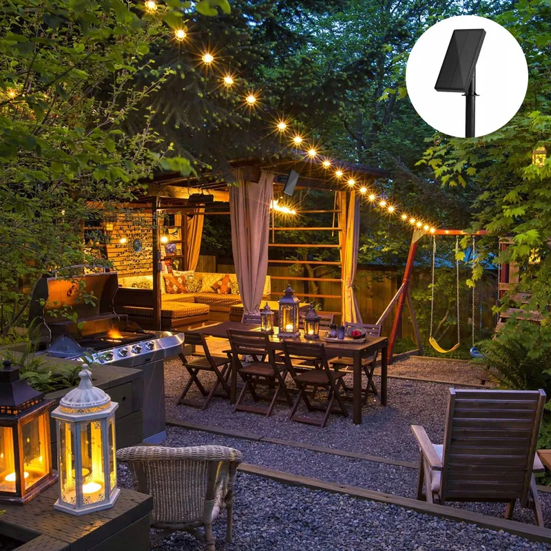 BOMCOSY Solar LED Lichtsnoer 15M 25 G40 Tuin Balkon Warm Wit — foto 3