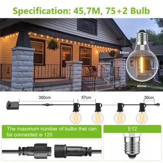 LED Lichtketting Buiten 45,7M Kerst Party Tuin Terras — miniatuur 4