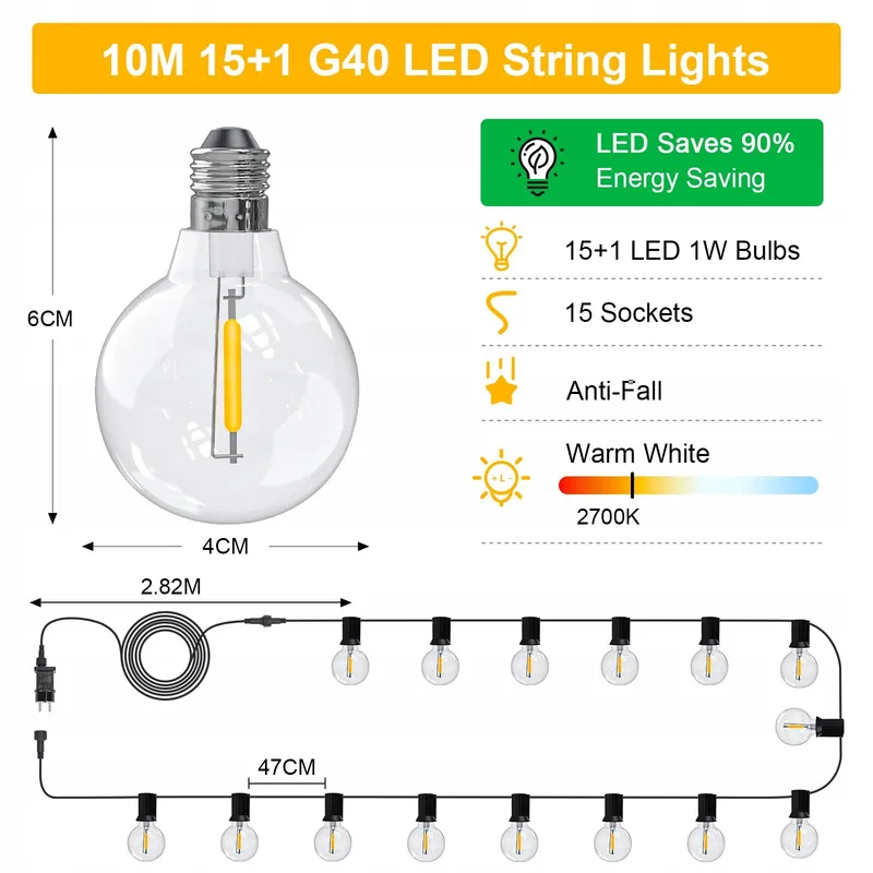 LED Lichtketting Buiten 10M IP44 Waterdicht Tuin — foto 6