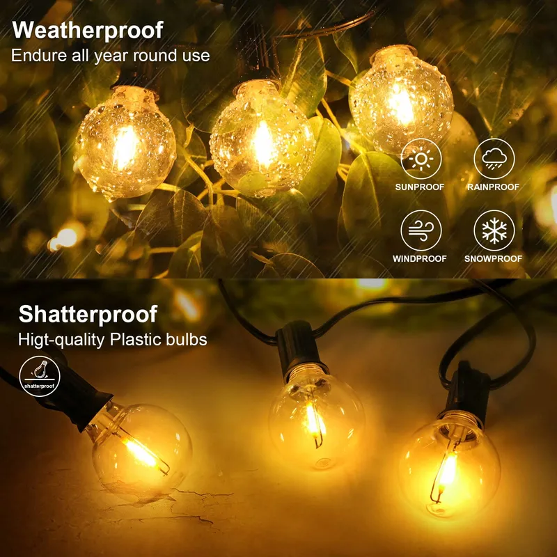 BOMCOSY Solar Lichtsnoer 24M G40 IP44 4 Modi 40+2 Lampen — foto 2