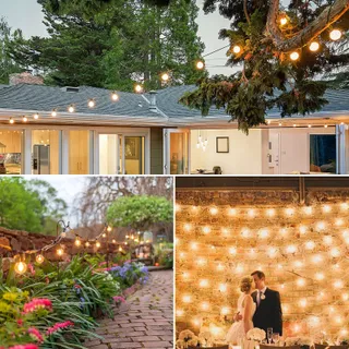 GLUROO LED Lichtsnoer Buiten 45M 75 Lampen Warm Wit Waterdicht — miniatuur 1
