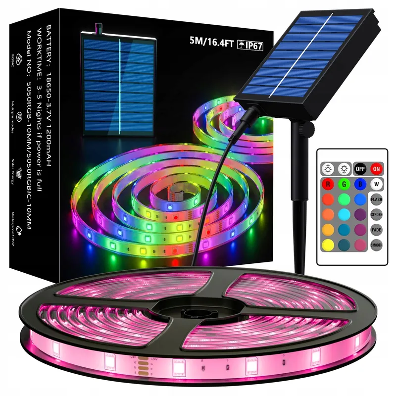 MIWATT Solar LED Strip 5M RGB IP67 Waterdicht Buiten — foto 1