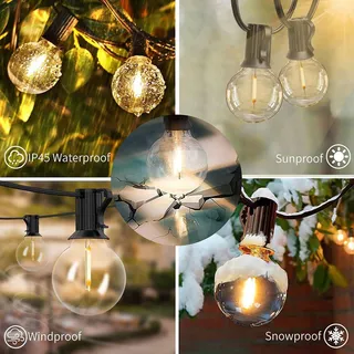 YUUCIO Lichtketting Buiten 60M G40 100+4 Lampen IP44 2700K — miniatuur 2