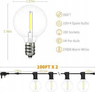 YUUCIO Lichtketting Buiten 60M G40 100+4 Lampen IP44 2700K — miniatuur 3