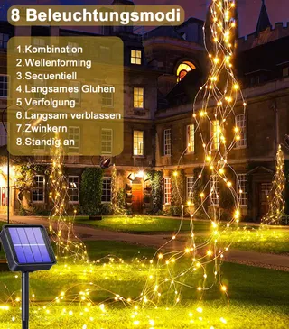 JOYSING Solar Lichtsnoer 1M 100 LED 8 Modi Waterdicht Warm Wit — miniatuur 5
