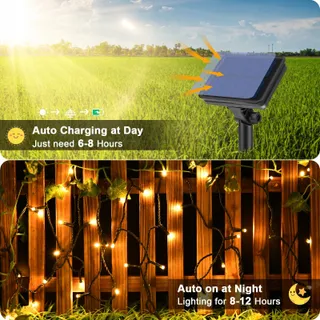 CSHARE Solar Lichtsnoer 5M 50 LED Warmwit IP65 Tuin Terras — miniatuur 2