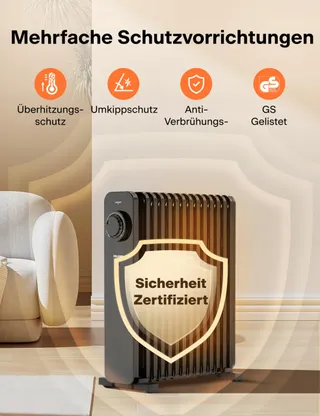 PELONIS Olieradiator 2500W Thermostaat Oververhittingsbeveiliging — miniatuur 6