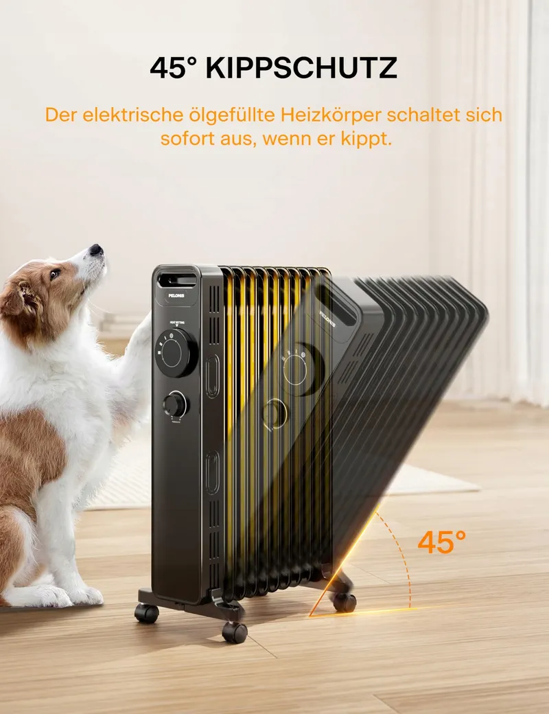 PELONIS Oliegevulde Radiator met Thermostaat en Kantelbeveiliging — foto 3