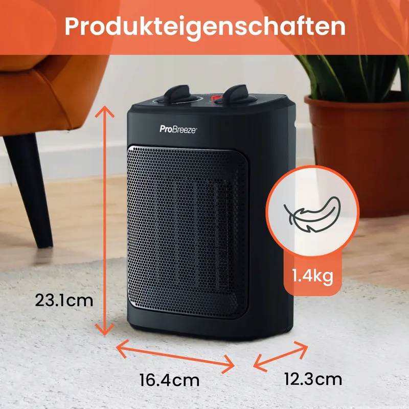PRO BREEZE Mini Keramische Kachel 2000W Zwart — foto 7