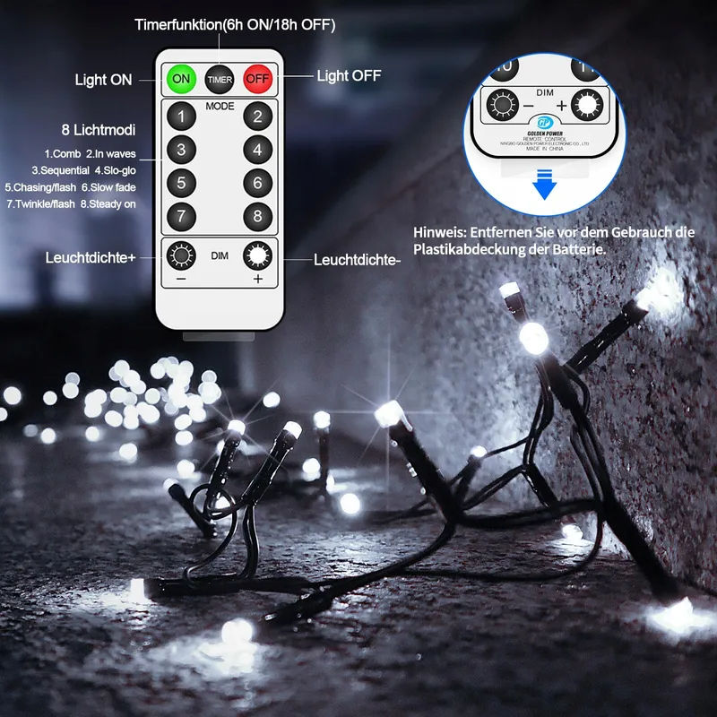 LYNNON 2x100 LED Lichtketting Batterij Wit Buiten Waterdicht — foto 3