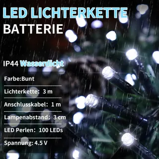 LYNNON 2x100 LED Lichtketting Batterij Wit Buiten Waterdicht — miniatuur 2