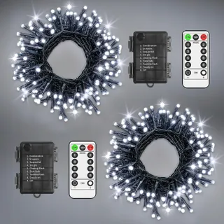 LYNNON 2x100 LED Lichtketting Batterij Wit Buiten Waterdicht — miniatuur 1