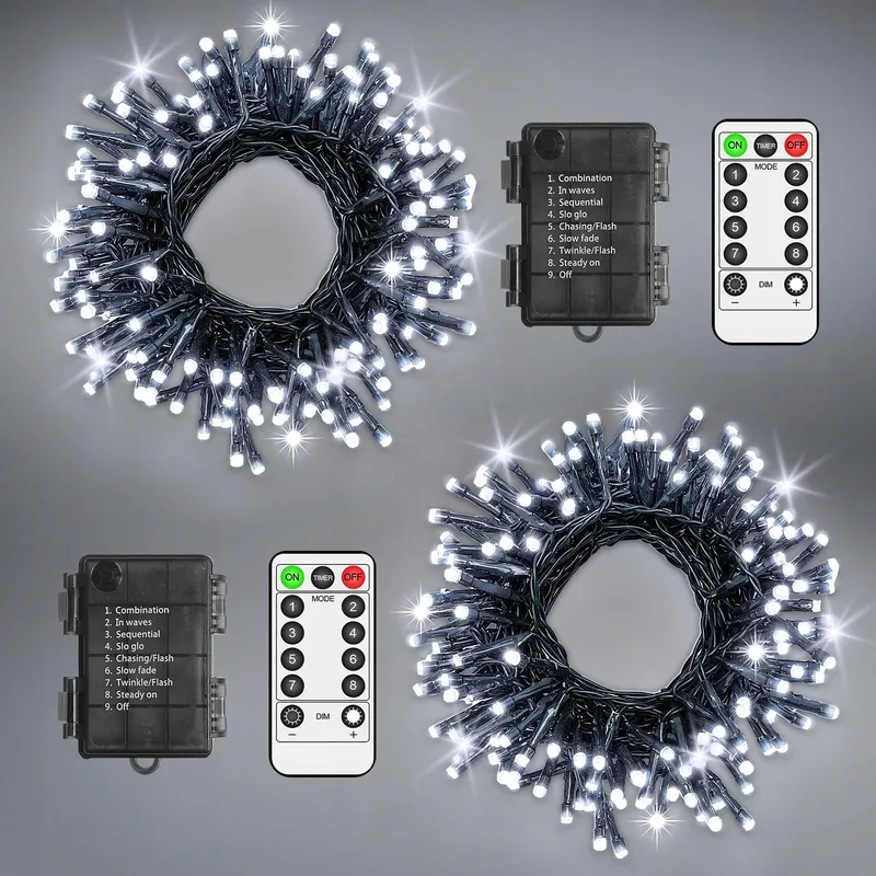 LYNNON 2x100 LED Lichtketting Batterij Wit Buiten Waterdicht — foto 1
