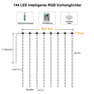 ZAIYW LED Lichtgordijn RGB Slim 144 LED 24Mx18M — miniatuur 7