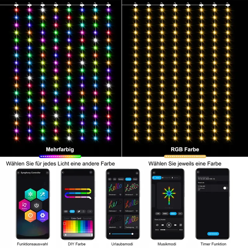 ZAIYW LED Lichtgordijn RGB Slim 144 LED 24Mx18M — foto 4