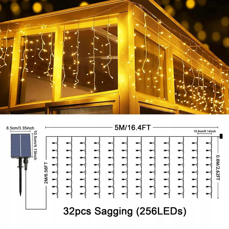 ACXILEXY Solar LED Lichtgordijn 7x0,8M 256 LED Waterdicht — foto 6