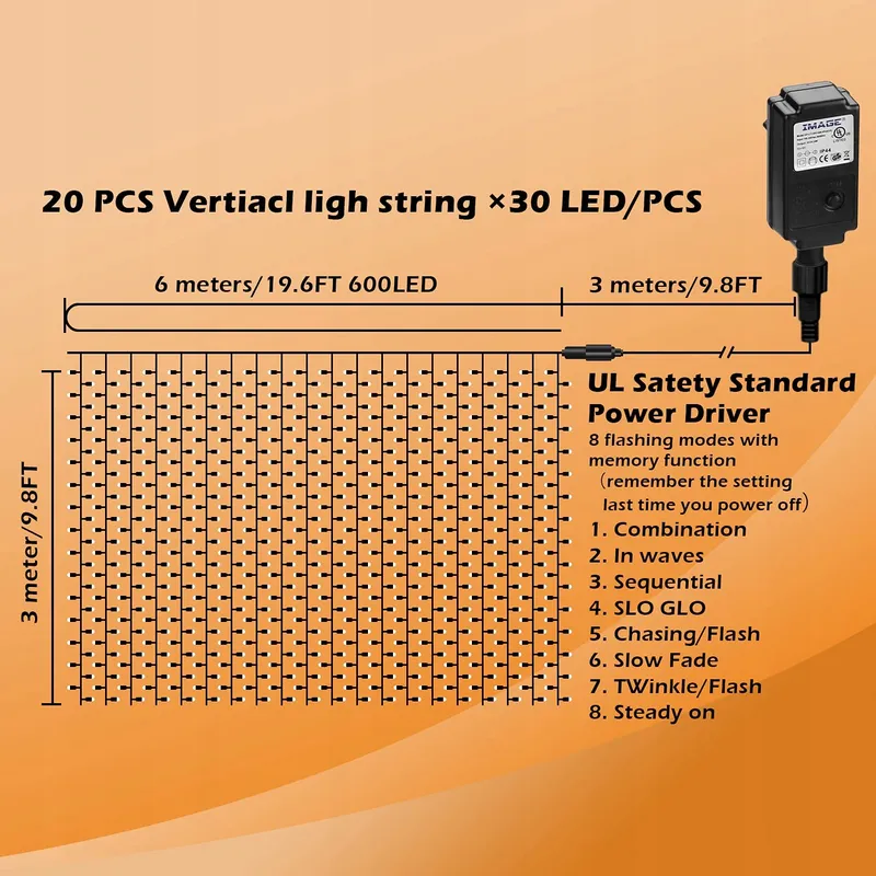 IMAGE LED Lichtgordijn 6x3m 600 LED 8 Modi Decoratie — foto 6