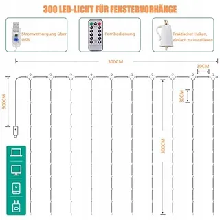 SUNLISKY LED Lichtgordijn Waterdicht 3x3m 300LED — miniatuur 5