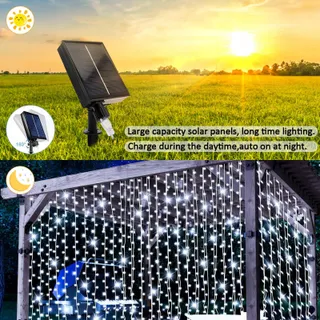 MICACORN Solar LED Lichtgordijn Wit 3Mx3M 300 LED 8 Modi — miniatuur 2