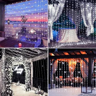 MICACORN Solar LED Lichtgordijn Wit 3Mx3M 300 LED 8 Modi — miniatuur 7