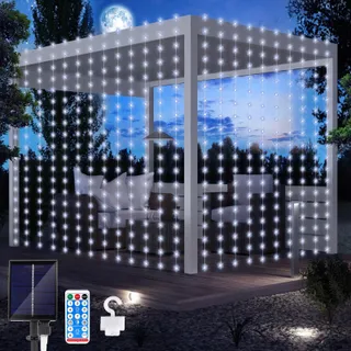 MICACORN Solar LED Lichtgordijn Wit 3Mx3M 300 LED 8 Modi — miniatuur 1