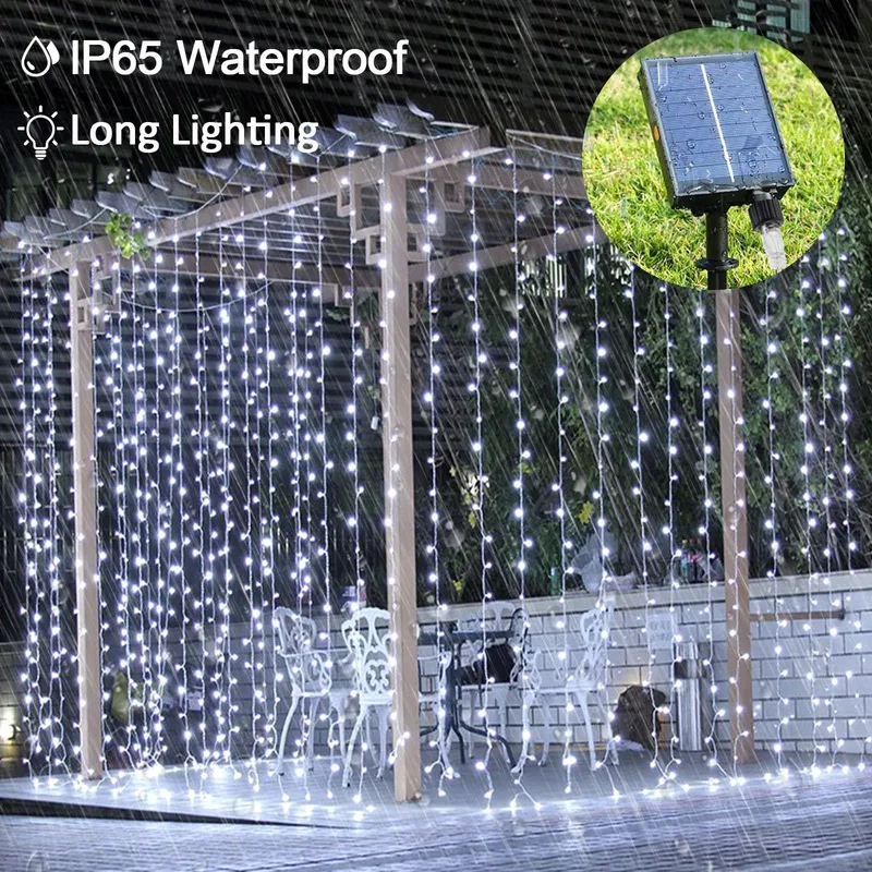 MICACORN Solar LED Lichtgordijn Wit 3Mx3M 300 LED 8 Modi — foto 3