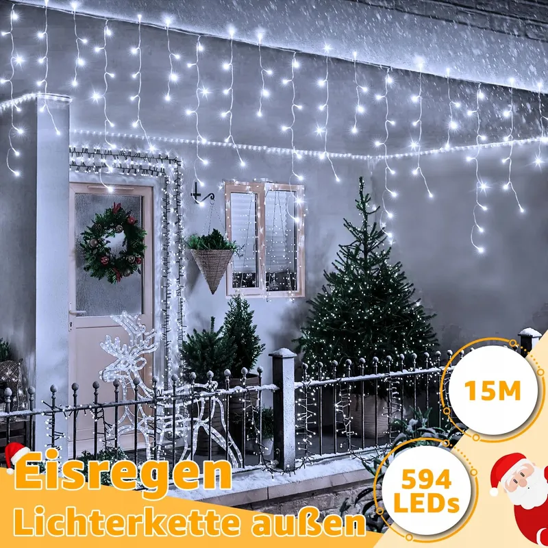 OLLNY LED Lichtsnoer Buiten 15M 594 LED Afstandsbediening 8 Modi — foto 2