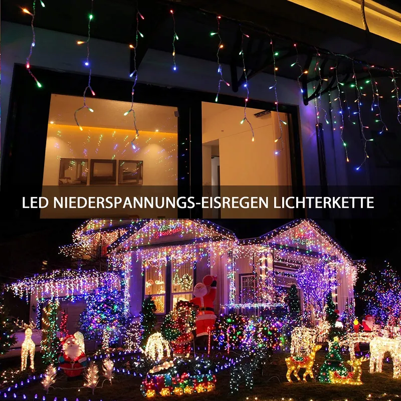 INTERGO Lichtgordijn Buiten 15M 600 LED 8 Modi Kleurrijk β foto 2