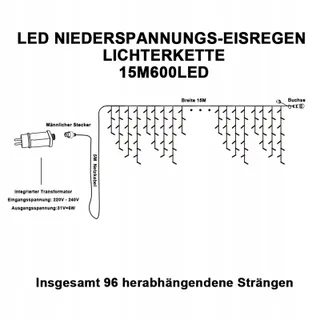 INTERGO Lichtgordijn Buiten 15M 600 LED 8 Modi Kleurrijk — miniatuur 7