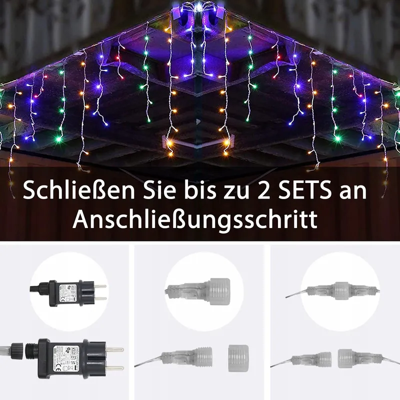INTERGO Lichtgordijn Buiten 15M 600 LED 8 Modi Kleurrijk β foto 6