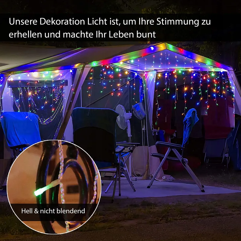 INTERGO Lichtgordijn Buiten 15M 600 LED 8 Modi Kleurrijk β foto 4
