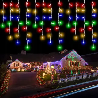 INTERGO Lichtgordijn Buiten 15M 600 LED 8 Modi Kleurrijk — miniatuur 1