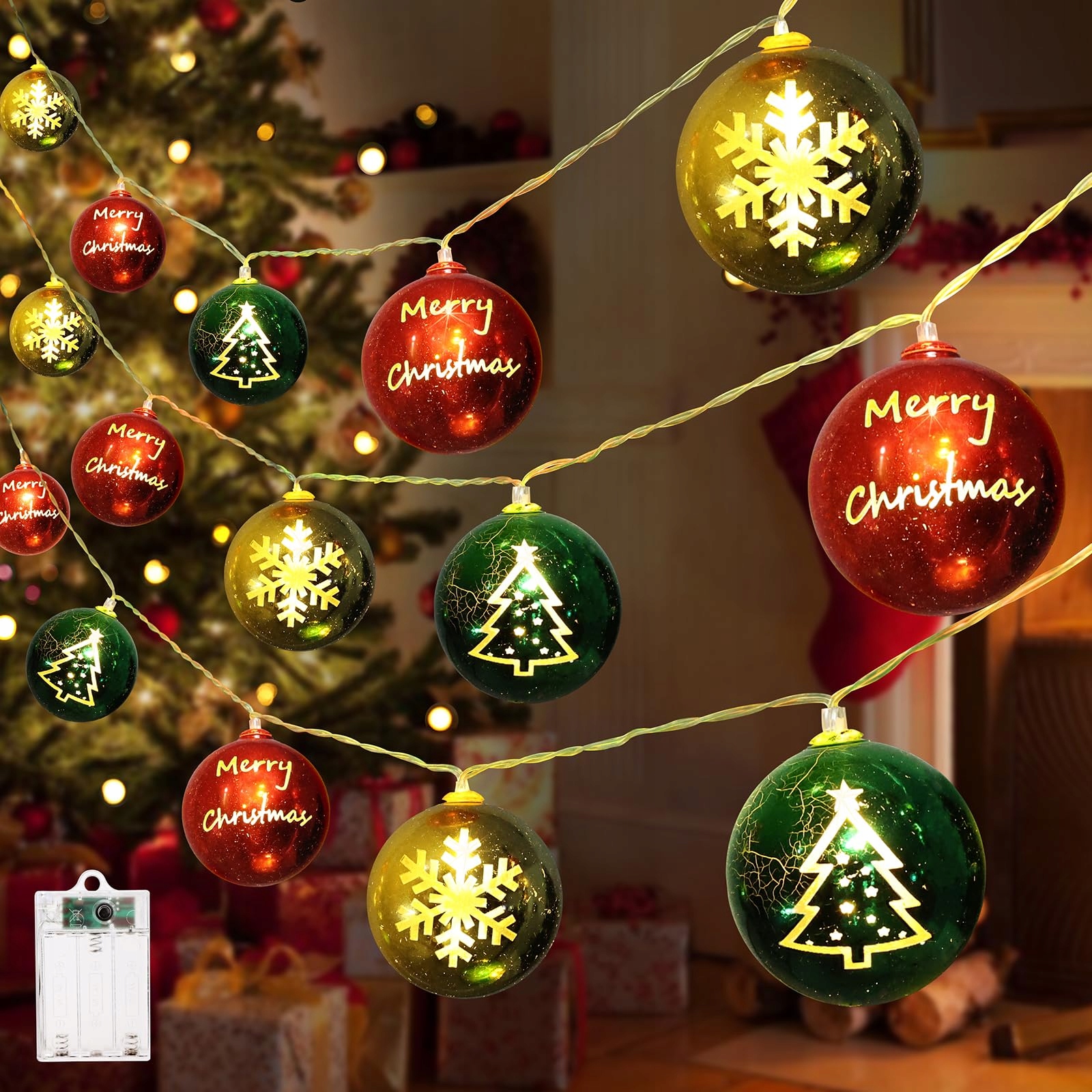 QEDERTEK Kerstverlichting Ballen 4M Batterij Timer 8 Modi