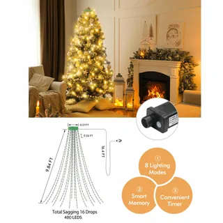 GYLEFY Kerstboomverlichting 480 LED IP65 Timer 8 Standen — miniatuur 4