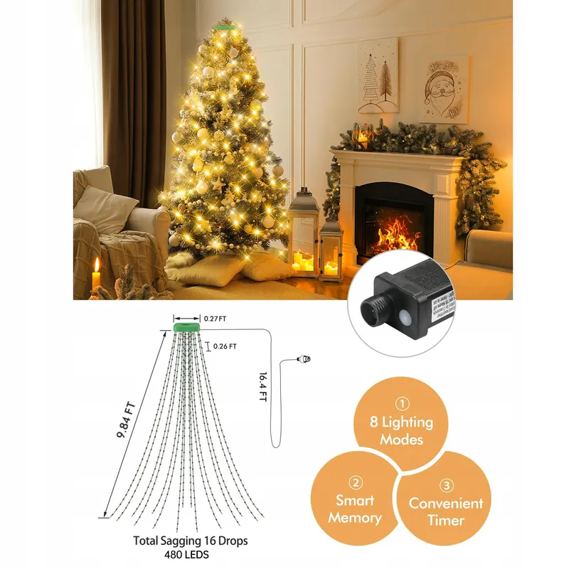 GYLEFY Kerstboomverlichting 480 LED IP65 Timer 8 Standen — foto 4