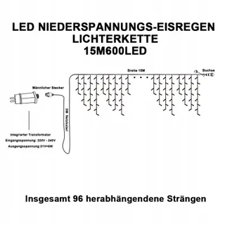 LICHTERKETTE Lichtgordijn 15m 600 LED IP44 Timer Warmwit — miniatuur 7