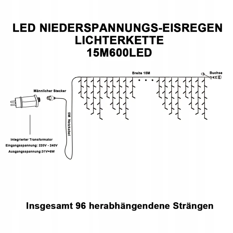 LICHTERKETTE Lichtgordijn 15m 600 LED IP44 Timer Warmwit — foto 7