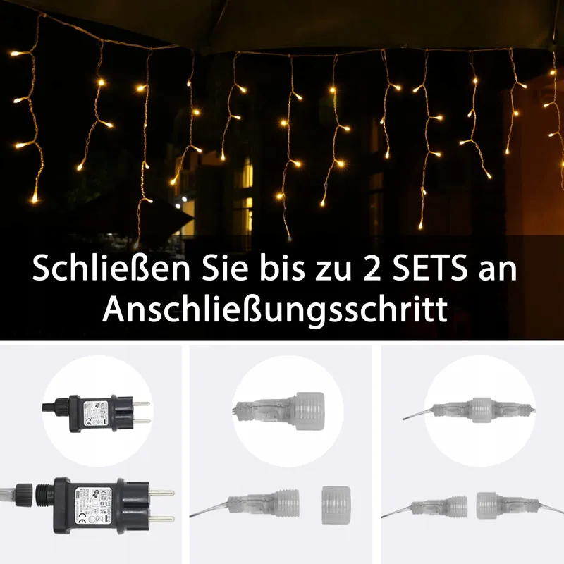 LICHTERKETTE Lichtgordijn 15m 600 LED IP44 Timer Warmwit — foto 6