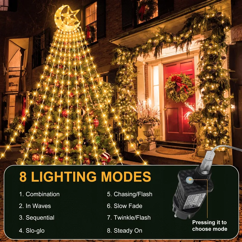 OLLNY Kerstboom Lichtketting 234 LED 18m 8 Modi IP44 Waterdicht — foto 13