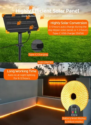 GAOXUN Solar LED Strip 15m 960 LED IP68 Afstandsbediening 8 Modi — miniatuur 7