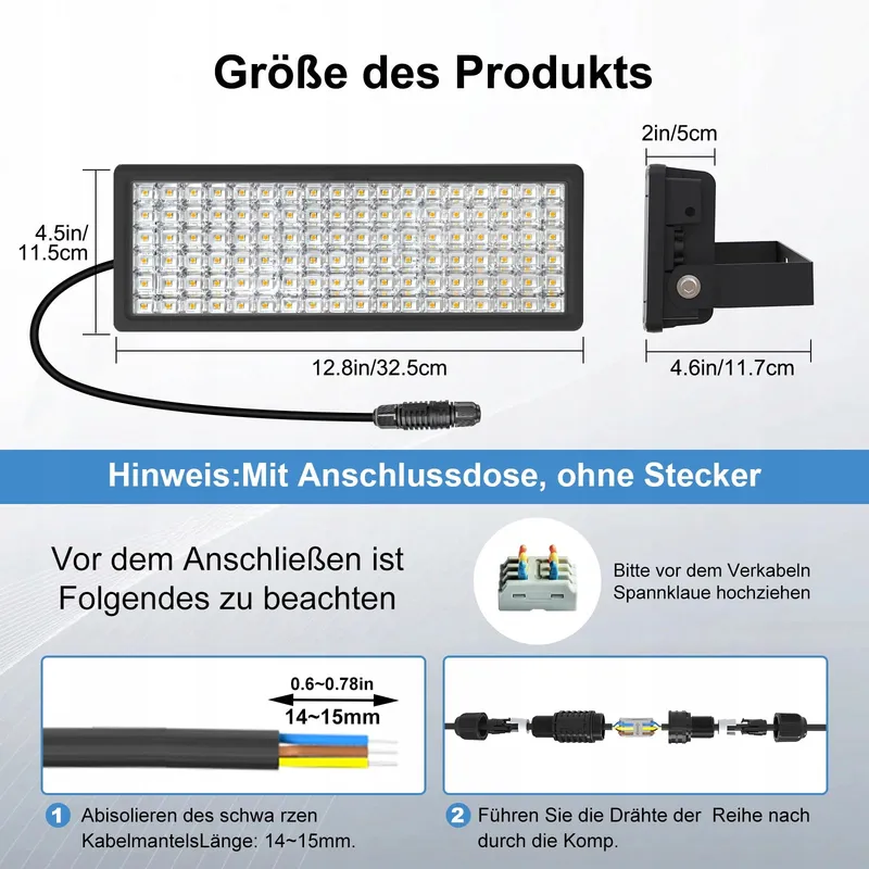 HOPEDAMAI LED Schijnwerper 100W 14000lm 3000K IP67 Warmwit Tuin Garage — foto 7