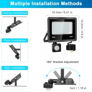 INDMIRD LED Schijnwerper 30W Bewegingsmelder 3000lm IP67 2 Stuks — miniatuur 6