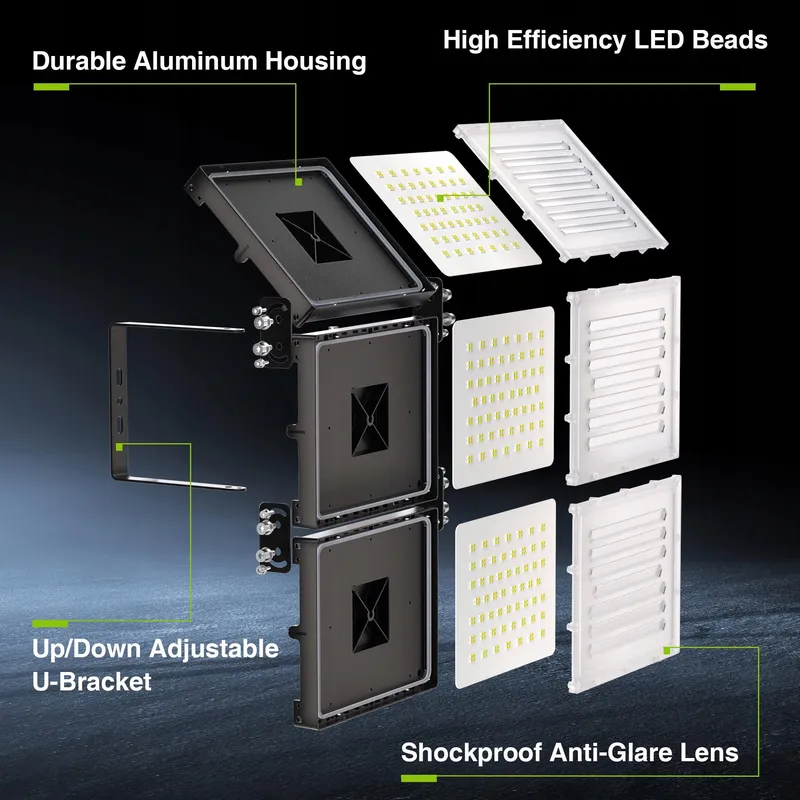 STASUN LED Schijnwerper 600W 60000lm IP66 3 Koppen Buiten — foto 3