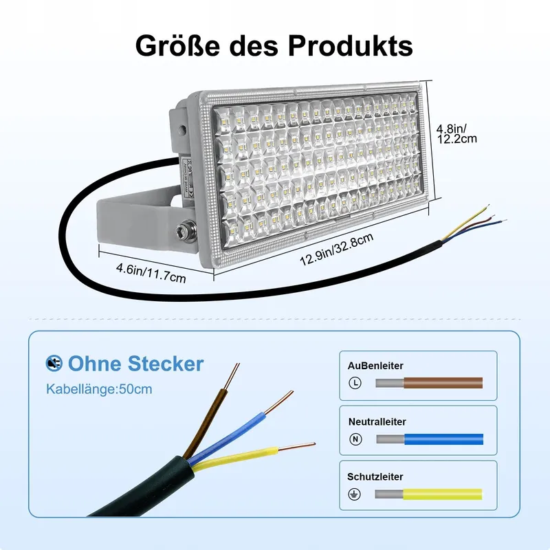 POWFUL LED Schijnwerper 100W 14000lm 6500K IP67 Verstelbaar Tuin Garage — foto 7