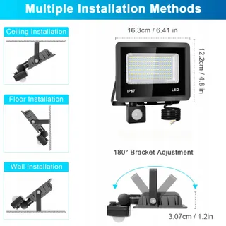 INDMIRD LED Schijnwerper Bewegingsmelder 2 Stuks 50W IP67 6500K — miniatuur 6