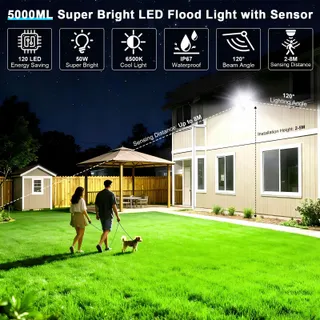 INDMIRD LED Schijnwerper Bewegingsmelder 2 Stuks 50W IP67 6500K — miniatuur 2