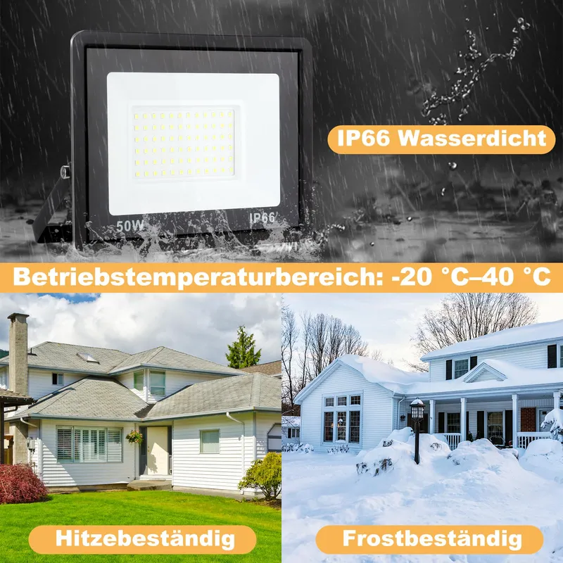 PSATFITO LED Schijnwerper 50W 5400LM IP66 6000K Garage 2 Stuks — foto 4