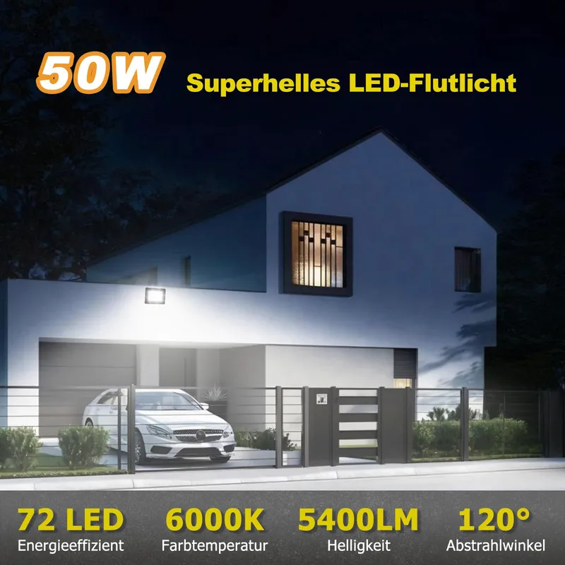 PSATFITO LED Schijnwerper 50W 5400LM IP66 6000K Garage 2 Stuks — foto 2