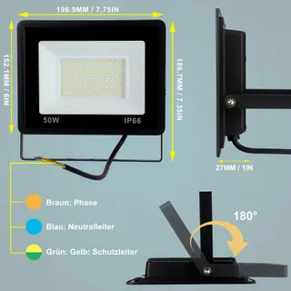 PSATFITO LED Schijnwerper 50W 5400LM IP66 6000K Garage 2 Stuks — miniatuur 7