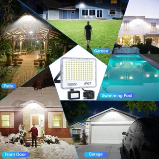 YIQIBRO LED Schijnwerper 100W Bewegingsmelder Koud Wit IP67 Tuin Garage — miniatuur 6